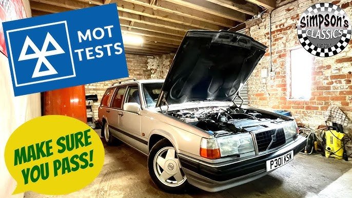 A laptop displaying the official GOV.UK MOT check service with a warning about "guaranteed mot pass" fraud, emphasizing a Vehicle MOT Check Online UK.