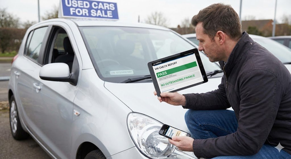 Performing a car vin check and vin verification before buying a used vehicle.